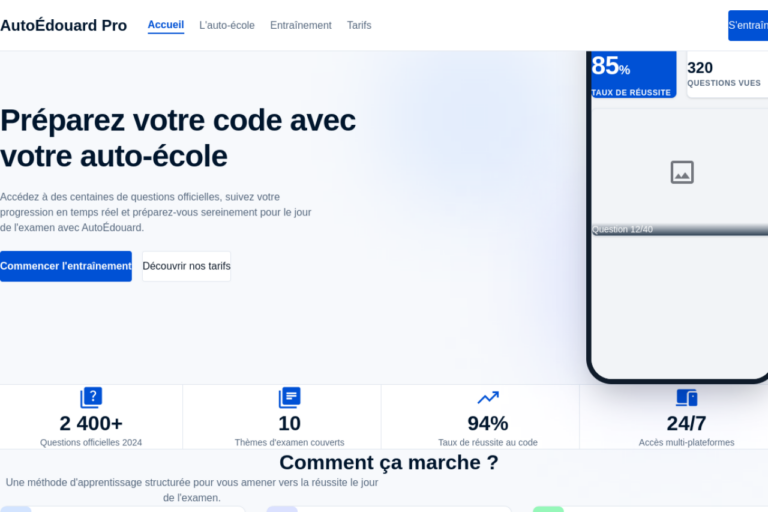 Maquette UI/UX AutoÉdouard Pro — code de la route en ligne