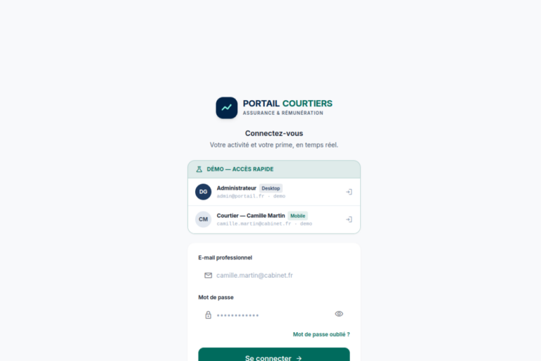 Maquette UI/UX Portail Courtiers — rémunération en assurance
