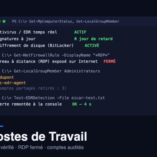 Sécurisation des postes de travail Windows et Mac - EDR, RDP fermé, comptes audités