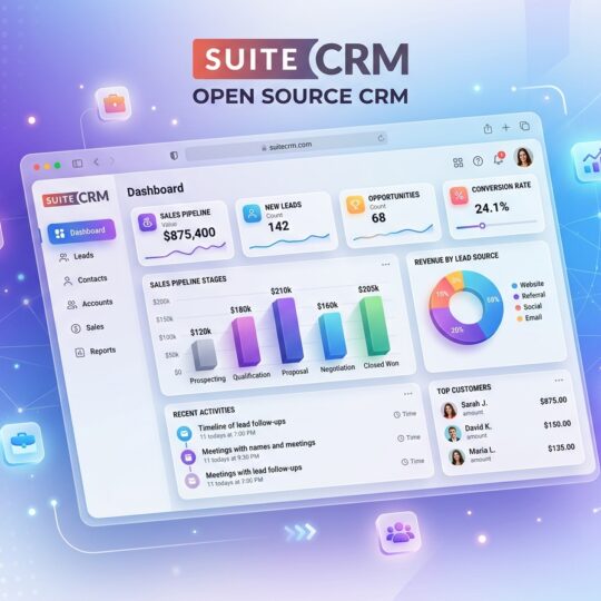 Interface et tableau de bord SuiteCRM