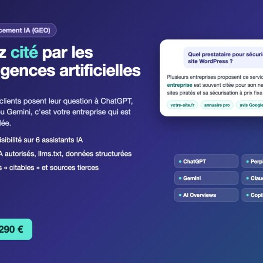 Référencement IA (GEO) : être cité par ChatGPT, Perplexity, Gemini, Claude, Copilot et les AI Overviews, audit dès 290 €